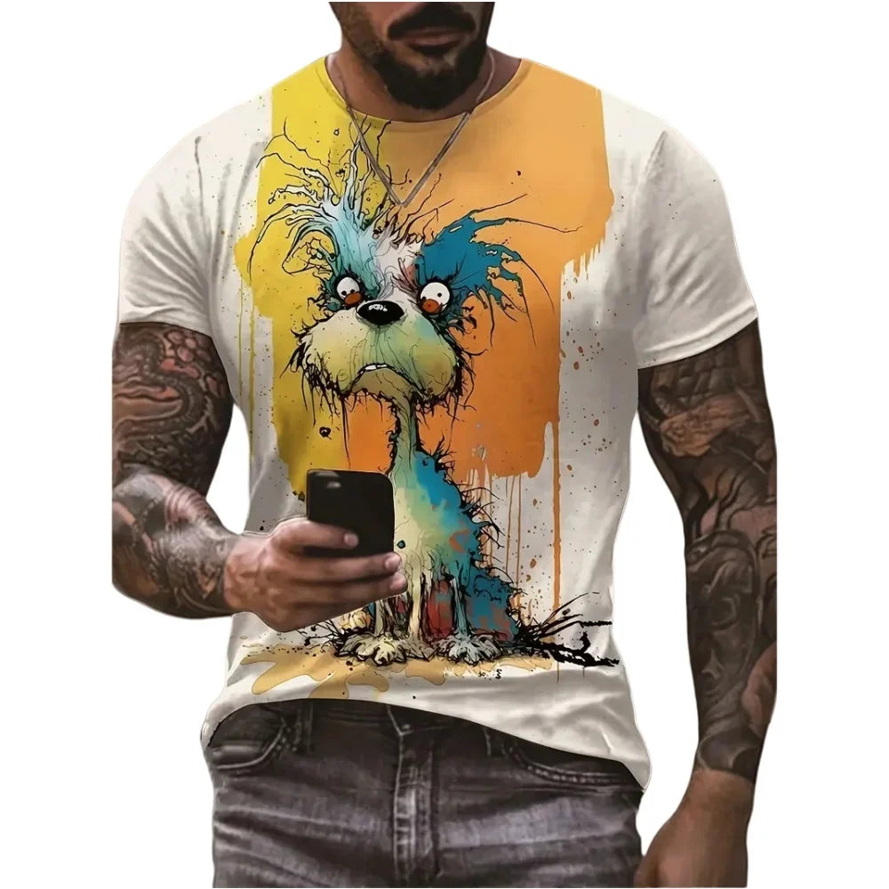 Cartoon 3D Print Funny Animal Graphic T-Shirts Summer O-Neck Short Sleeve Tops Casual Loose Men T-Shirt Harajuku Men's Clothing