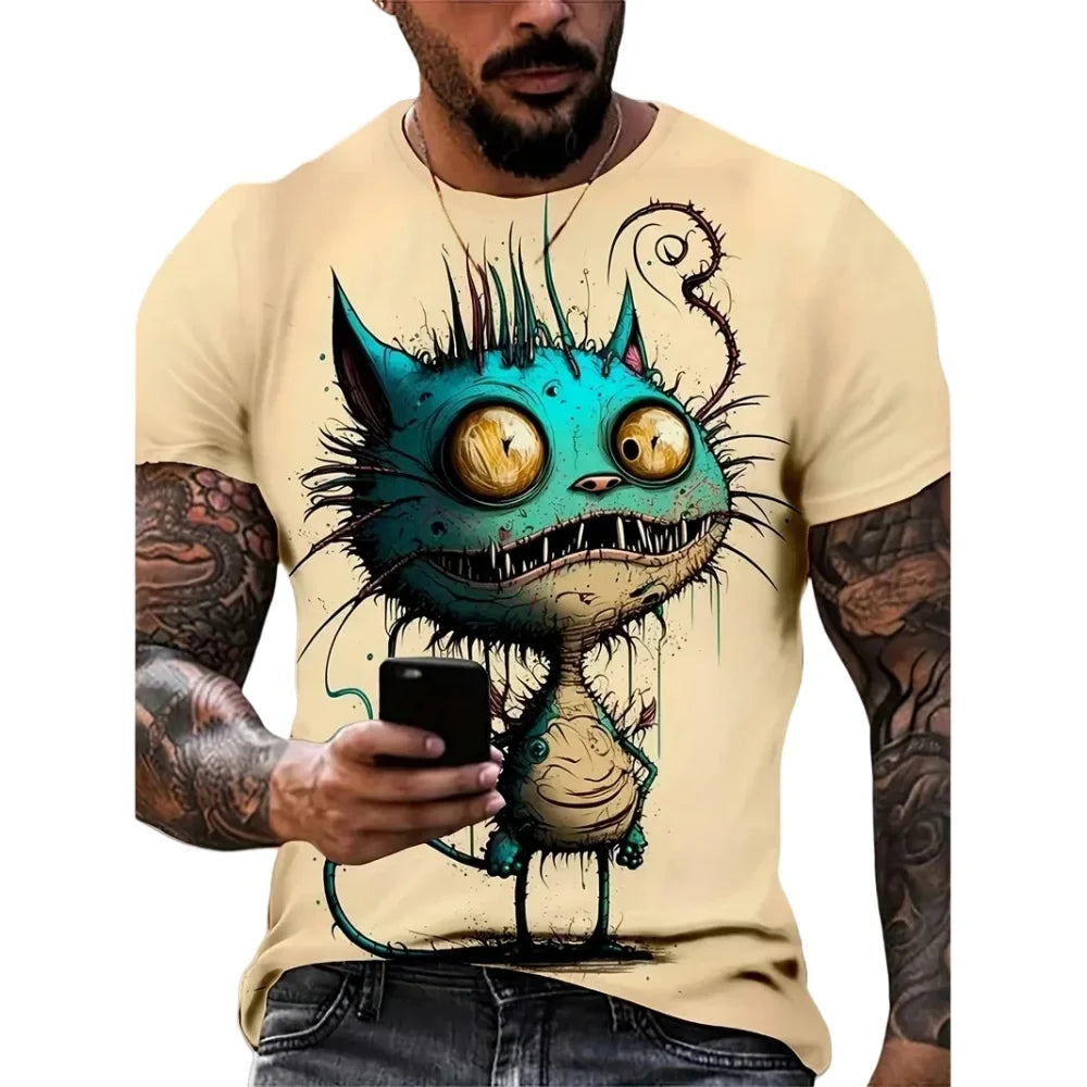 Cartoon 3D Print Funny Animal Graphic T-Shirts Summer O-Neck Short Sleeve Tops Casual Loose Men T-Shirt Harajuku Men's Clothing