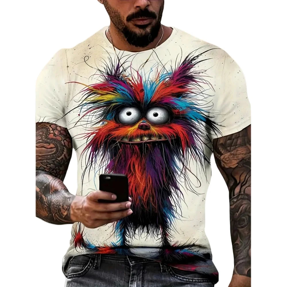Cartoon 3D Print Funny Animal Graphic T-Shirts Summer O-Neck Short Sleeve Tops Casual Loose Men T-Shirt Harajuku Men's Clothing