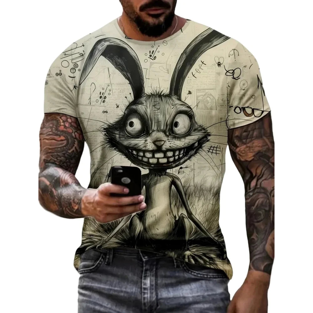Cartoon 3D Print Funny Animal Graphic T-Shirts Summer O-Neck Short Sleeve Tops Casual Loose Men T-Shirt Harajuku Men's Clothing