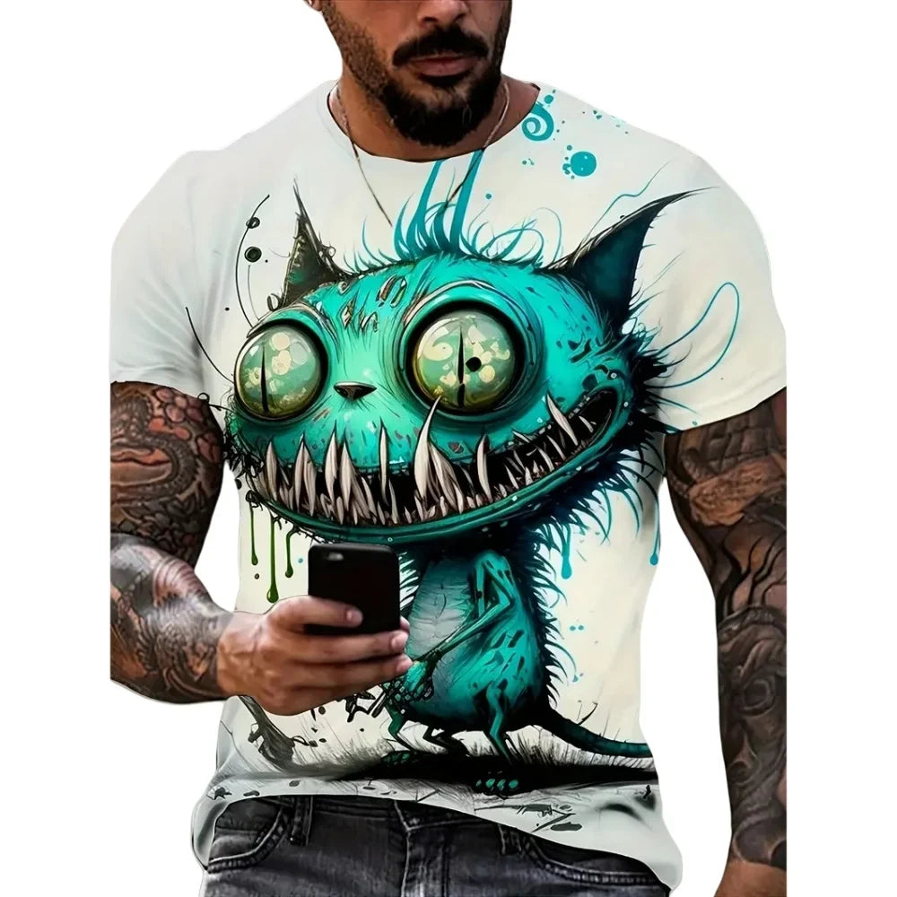 Cartoon 3D Print Funny Animal Graphic T-Shirts Summer O-Neck Short Sleeve Tops Casual Loose Men T-Shirt Harajuku Men's Clothing