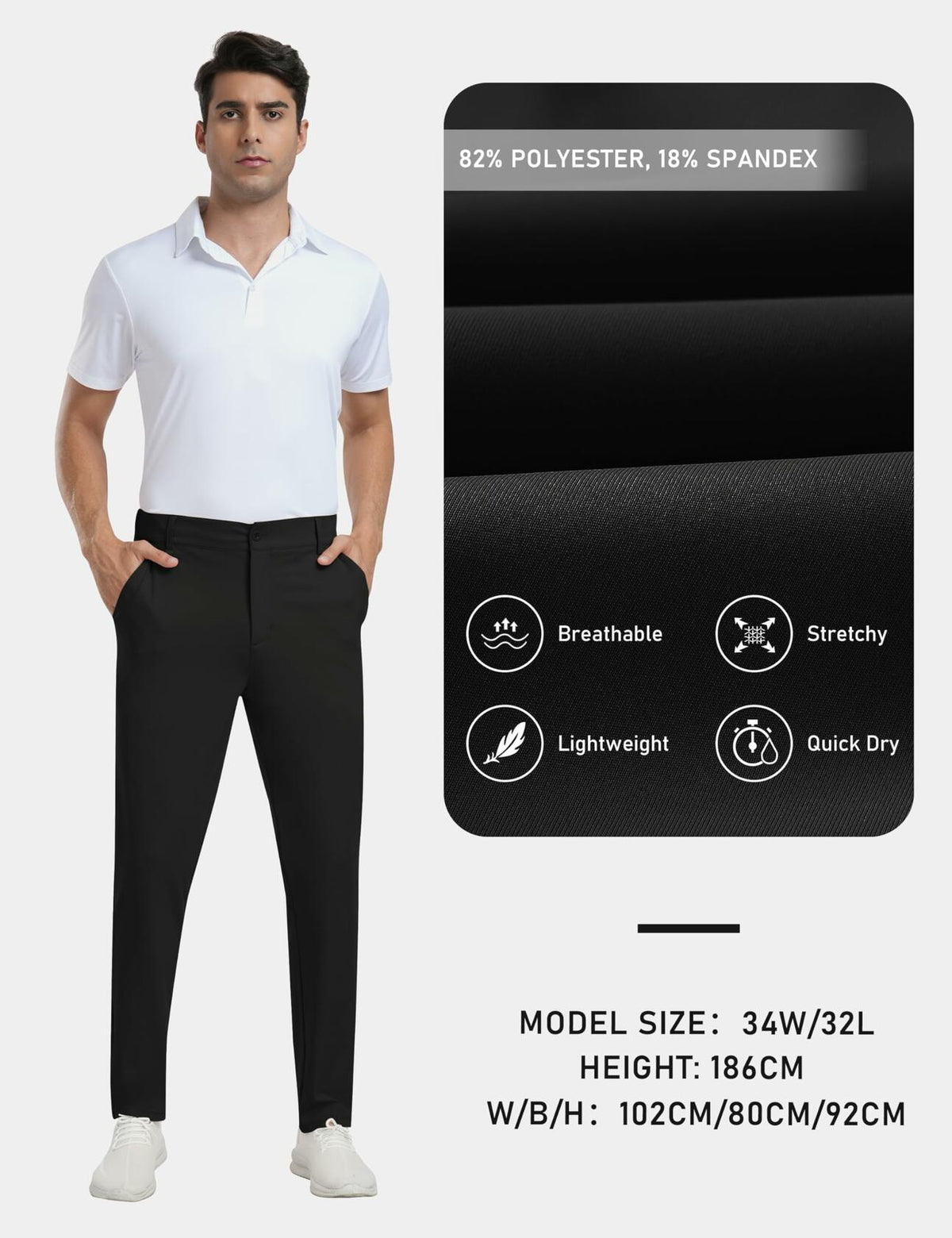 MoFiz Men's Golf Pants Stretch Slim Fit Lightweight Comfy Light Khaki Size 38