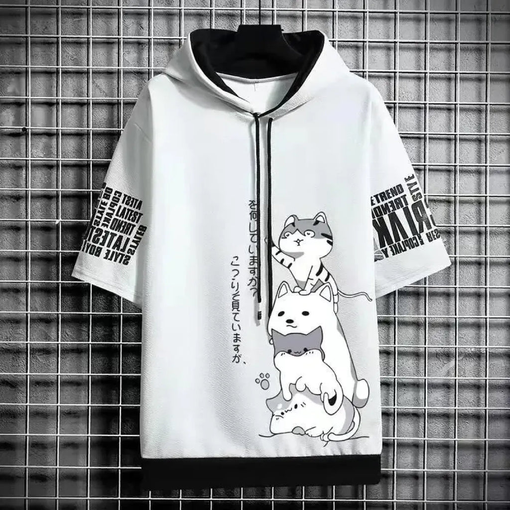 Men's Summer Cartoon Hoodie - Harajuku Short Sleeve